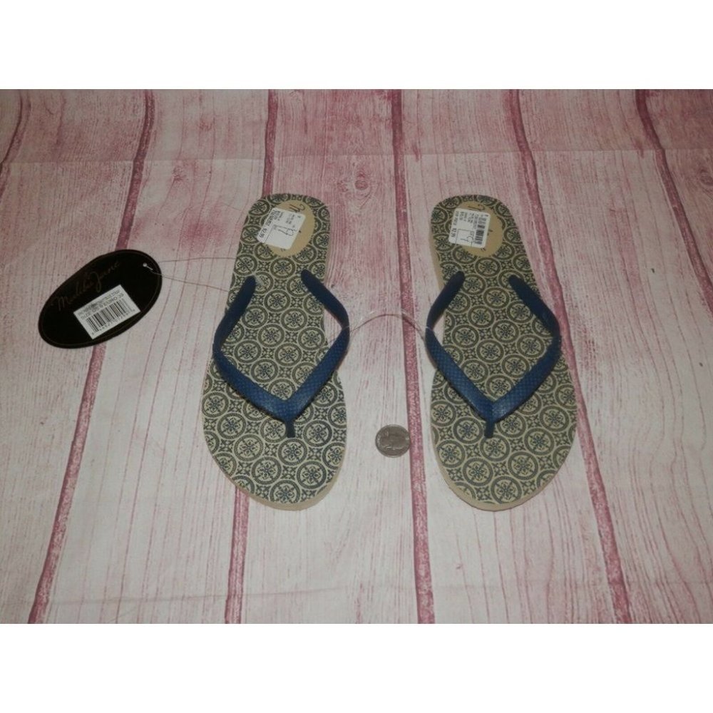 NEW Womens Malibu Jane Flip Flops Size 9 Sandals Encinitas Print Blue Strap 3713